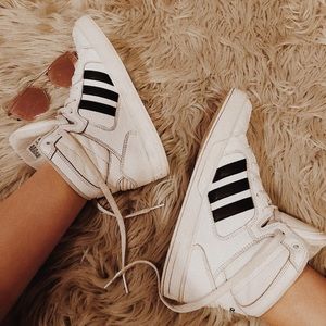 Black and white high top memory form adidas